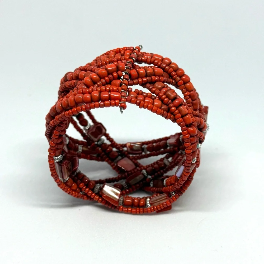 Beaded‎ Cuff Bracelet In Colorful Sienna